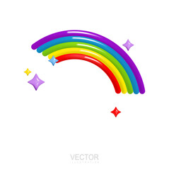 Vector render colorful rainbow arch with stars. Realistic 3d design cartoon style for holiday, application. Illustration