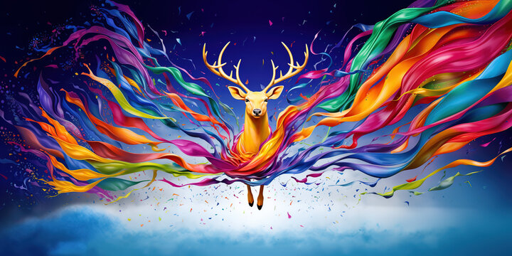 Abstract Art Beautiful Colorful Deer in Colorful Landscape