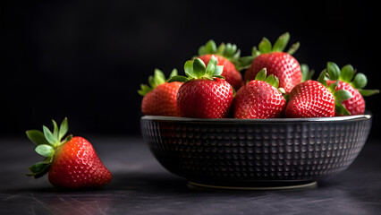 grove of ripe strawberries displayed in small bowl sitting on table