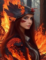 Fototapeta premium Girl Observing Forest Fire