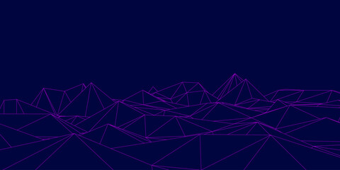 Abstract blue and pink futuristic 3D map. 3D space landscape background. Vector grid. The style of the 80-s.