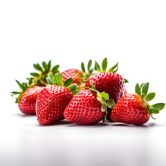 isolated close up of sliced strawberries on a white table