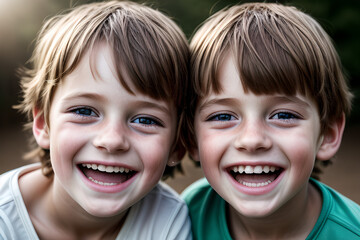 Fototapeta premium Happy children smiling, twins