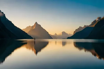 Foto auf Acrylglas Morgen mit Nebel lake in the mountains New Zealand landscape Nature