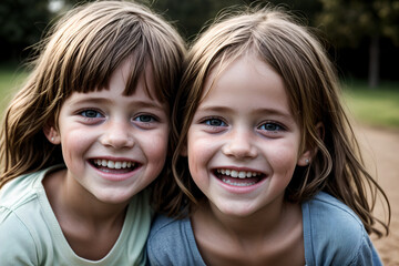Fototapeta premium Happy children smiling, siblings, friends
