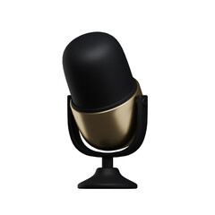 3d. Realistic gold microphone isolated on transparent background.