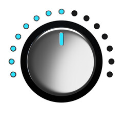 3d. Realistic volume button with blue light isolated on transparent background.