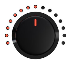 3d. Realistic volume button with red light isolated on transparent background.
