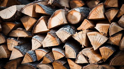 Preparation of firewood for the winter. firewood background, dry chopped wooden logs.