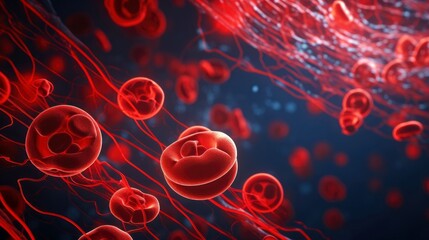 3D illustration mockup of the human organ systems, circulatory, digestive, red and white bloodcells wtih blurred backgroun. Medical education concept, Generative AI illustration