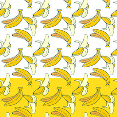 Seamless pattern of drawn banana fruit. doodle sketch line style illustration