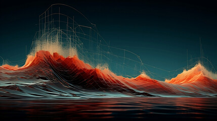 process oriented wave imagery, technology and sound design, artistic, complex, --ar 16:9