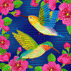 seamless pattern with hummingbird and flowers