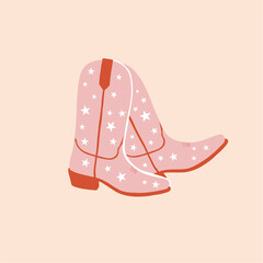 Cowboy boots with stars print. Cowgirl boots. Western and wild west theme. Party poster, banner or invitation. Hand drawn vector illustration