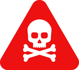 Danger sign with skull. Toxic, electricity or chemical Warning icon. Danger triangle symbol of death.