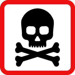 Danger sign with skull. Toxic, electricity or chemical Warning icon. Danger triangle symbol of death.