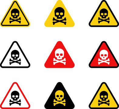 Danger sign with skull. Toxic, electricity or chemical Warning icon. Danger triangle symbol of death.