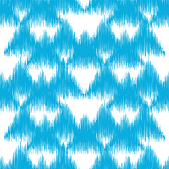 Seamless geometric ikat pattern on white background.