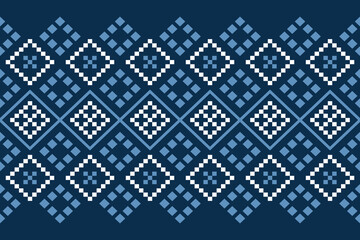 Indigo navy blue geometric traditional ethnic pattern Ikat seamless pattern border abstract design for fabric print cloth dress carpet curtains and sarong Aztec African Indian Indonesian 