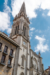 Fototapeta na wymiar BILBAO - SPAIN. Main façade of Santiago Cathedral. A Roman Catholic church in the city of Bilbao. Built during the 14th–15th centuries. Travel destination in the historic city center. Vertical photo
