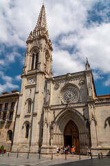 Fototapeta na wymiar BILBAO - SPAIN. Main façade of Santiago Cathedral. A Roman Catholic church in the city of Bilbao. Built during the 14th–15th centuries. Travel destination in the historic city center. Vertical photo