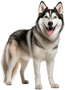 Standig husky dog isolated on white background as transparent PNG