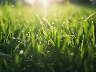 wet grass in the morning sun.