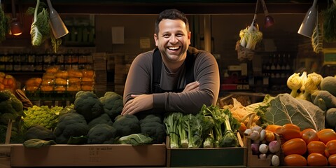 man working in a fruit and vegetable store, market, local, organic