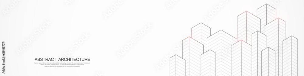 Wall mural panoramic view of architectural drawing with building construction for banner or website header temp