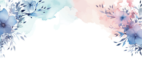 Watercolor art background vector. Wallpaper design with winter flower paint brush line art. Earth tone blue, pink, ivory, beige watercolor Illustration for prints, wall art, cover and invitation.