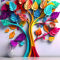 colorful tree with leaves on hanging branches, Generative AI