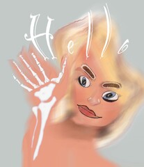 Horror not clear image woman word hello hand skeleton