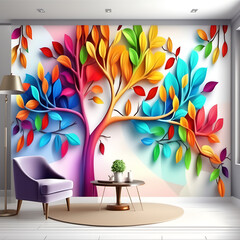 colorful tree with leaves on hanging branches, Generative AI