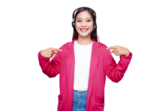 Beautiful asian female customer service representative smiling