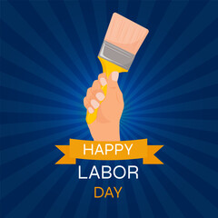 World labor day vector design illustration. Banner on a retro background. Hand with a working tool.
