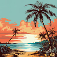 Fototapeta na wymiar Vector Art of tropical beach