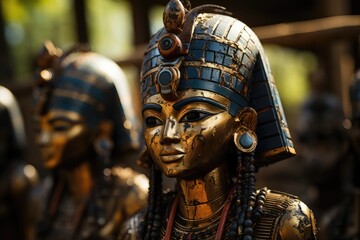 Obraz premium Statues of Egyptian gods, close-up, selective focus. 3d rendering