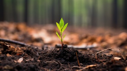 young tree growing out of the ashes after a forest fire - created using generative Ai tools