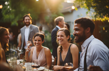 group of friends enjoying party in a outdoor restaurant 