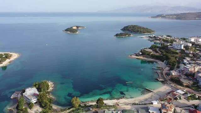 Aerial photo of Albanian village Ksamil. Vlore county, Sarande municipality.