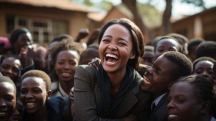A heartwarming image of a teacher surrounded by grateful students, celebrating their mentor's dedication 