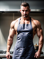  Portrait of a handsome muscular man in the kitchen