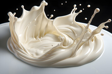 3d  illustration  of milk or white cream splash isolated on white background created  with Generative AI technology
