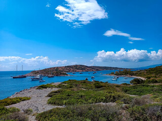 Fototapeta na wymiar Landscape of a beautiful island with a bay. View from the hill.