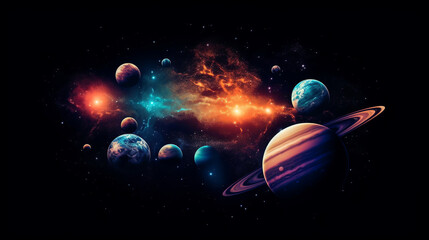 Cosmic Harmony: Planets Together Amidst Galaxies and Space. Planetы in the Cosmic Expanse. generative, ai