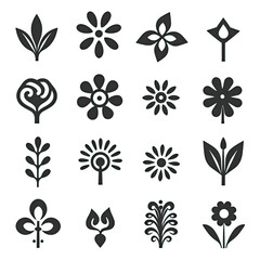 Flower icons set, Vector,Flowers icons flat monochromatic on flat white background , black and white