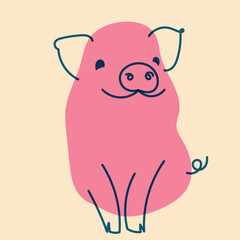 Pink, fancy pig. Avatar, badge, poster, logo templates, print. Vector illustration in flat cartoon style