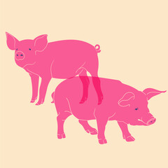 Pink pig. Vector illustration in a minimalist style with Riso print effect. Graphic element for design, print, sticker, party decoration, logo, emblem, magazine prints or journal article, design
