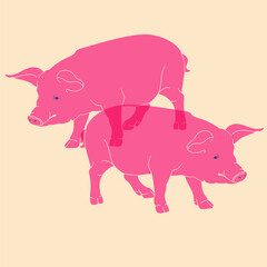 Pink pig. Vector illustration in a minimalist style with Riso print effect. Graphic element for design, print, sticker, party decoration, logo, emblem, magazine prints or journal article, design