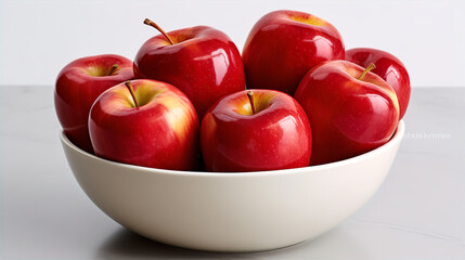 Fresh and Juicy Red Apples in a Sleek White Bowl - AI Generated